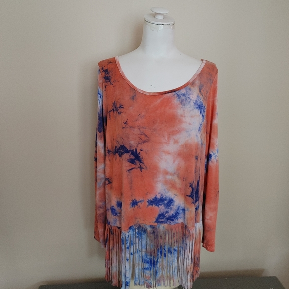 Entro Tie Dye Fringe Short Sleeve Shirt Medium - Picture 2 of 8
